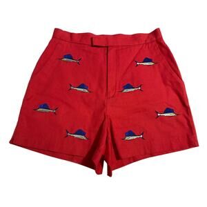 CJ Laing Golf Shorts Red Embroidered Size 6 Marlin Swordfish All Over
